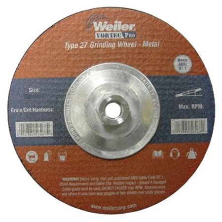 Weiler Weiler 804-56454 4-.50 in. X .25 in. Type 27 Grinding Wheel; A24R; .63 in.-11 A.H 804-56454